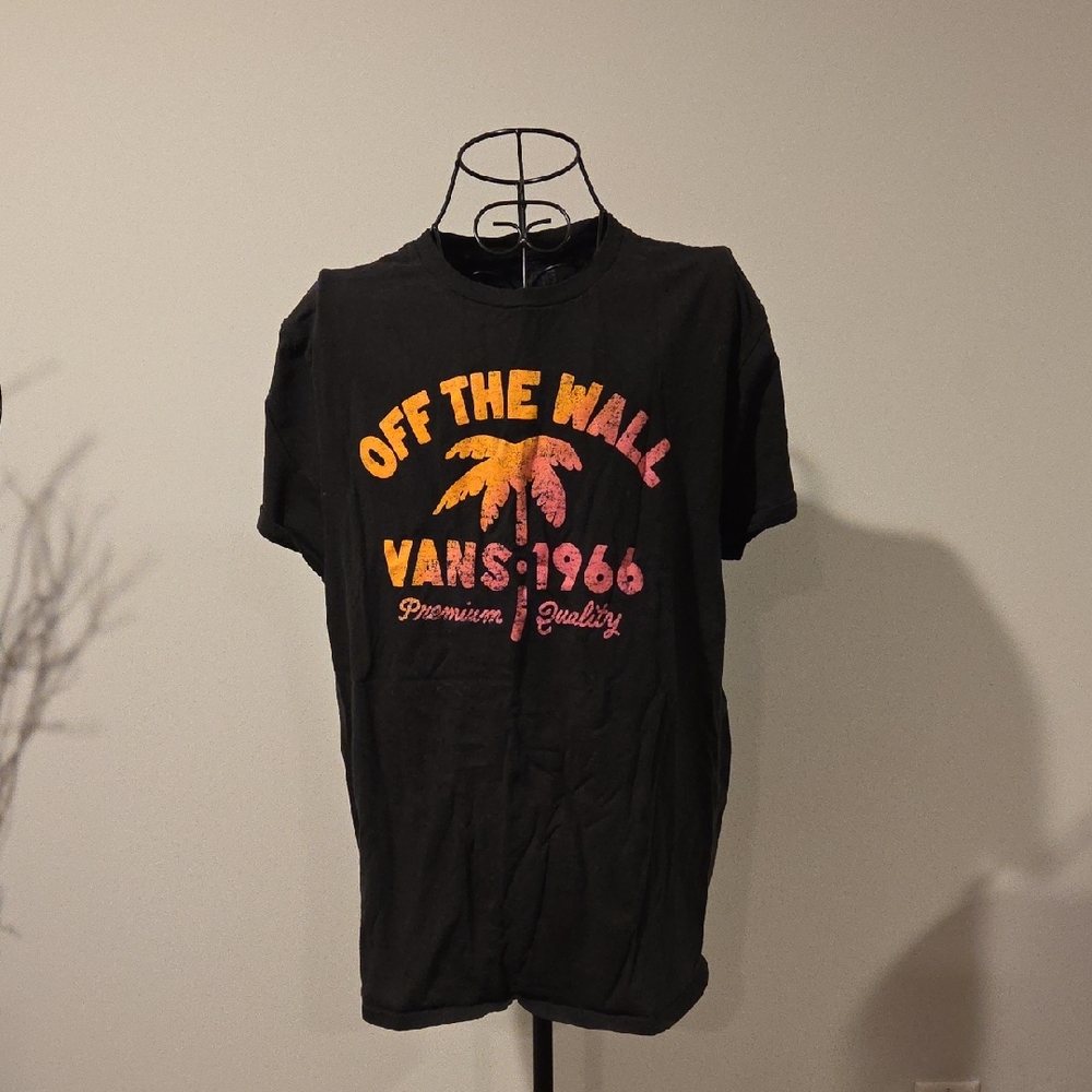 Vans Black 'Off The Wall' Palm Graphic Tee with Yellow & Pink Print